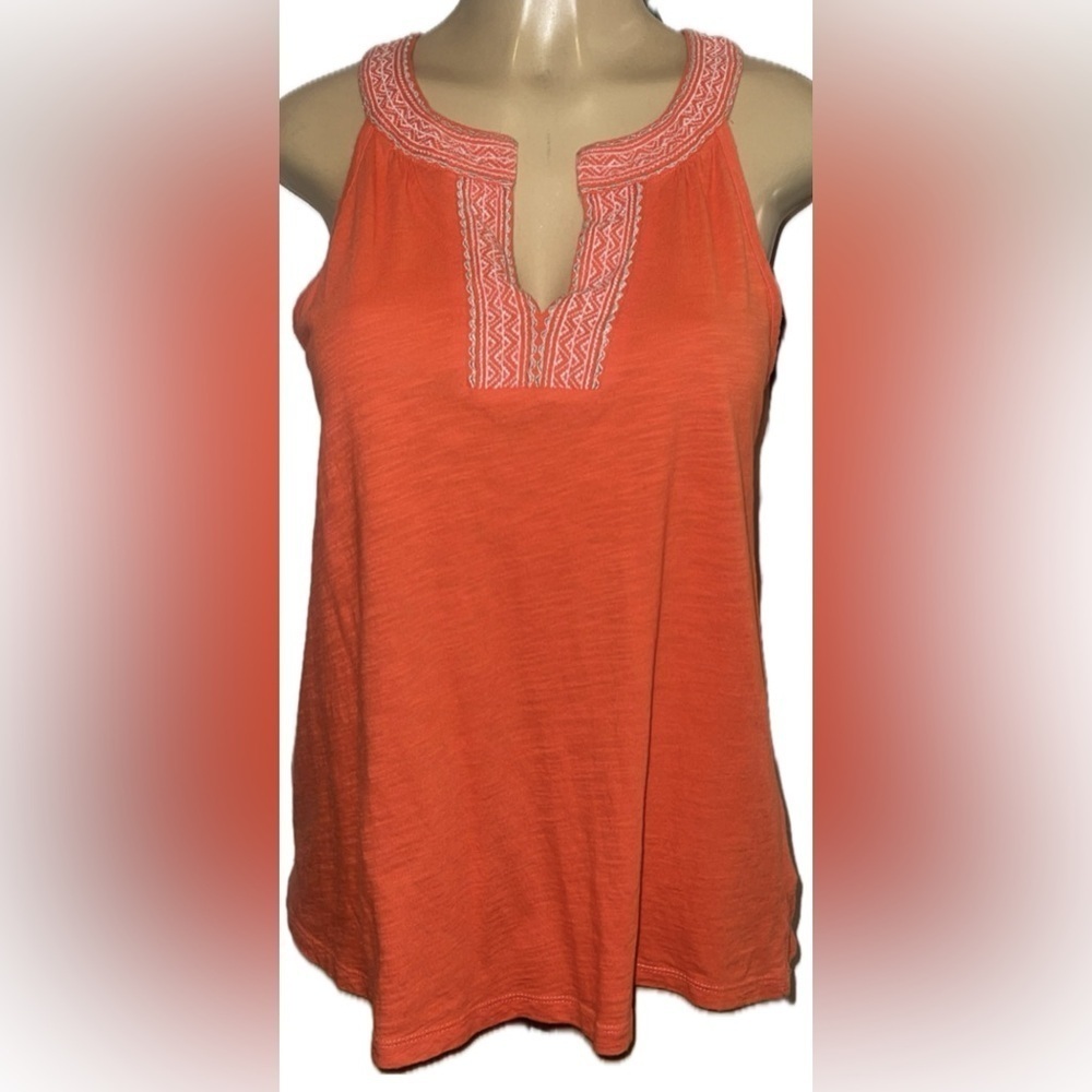 GAP Vibrant Orange Embroidered V-Neck Cotton Tank Top Medium